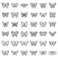 Schmetterlings-Insektensymbole gesetzt, Umrissstil vektor
