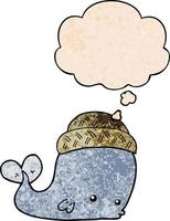 Cartoon-Wal mit Hut und Gedankenblase im Grunge-Texturmuster-Stil vektor