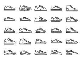 sneakers ikoner som kontur vektor. flicksko vektor