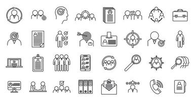 Headhunter-Personal-Icons gesetzt, Umrissstil vektor