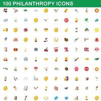 100 Philanthropie-Symbole im Cartoon-Stil vektor