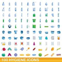 100 hygienikoner set, tecknad stil vektor