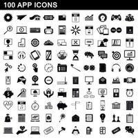 100 App-Icons gesetzt, einfacher Stil vektor