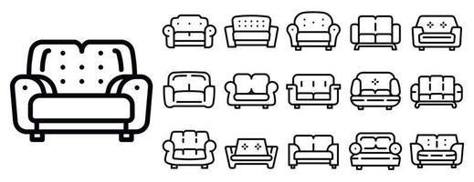 Sofa-Icons gesetzt, Umrissstil vektor