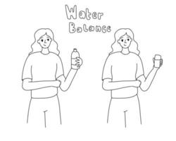 överensstämmelse med vattenbalansen. en tjej med en flaska vatten i handen vektor