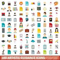 100 konstnärlig vägledning ikoner set, platt stil vektor