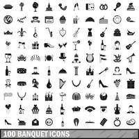 100 bankett ikoner set, enkel stil vektor