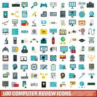 100 Computer-Review-Icons gesetzt, flacher Stil vektor