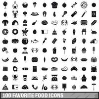 100 favoritmatikoner set, enkel stil vektor