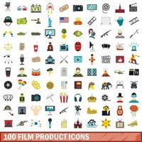 100 film produkt ikoner set, platt stil vektor