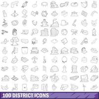 100 Bezirkssymbole gesetzt, Umrissstil vektor