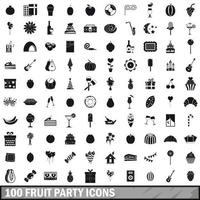 100 Obstparty-Icons gesetzt, einfacher Stil