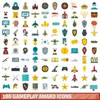 100 Gameplay-Award-Icons gesetzt, flacher Stil vektor