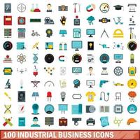 100 industrielle Business-Icons gesetzt, flacher Stil vektor
