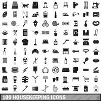 100 hushållningsikoner set, enkel stil vektor