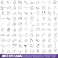 100 lustige Symbole gesetzt, Umrissstil vektor