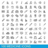 100 Medizinsymbole gesetzt, Umrissstil vektor