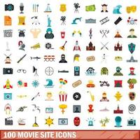 100 Movie-Site-Icons gesetzt, flacher Stil vektor