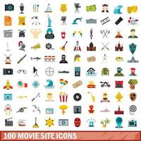 100 film webbplats ikoner set, platt stil vektor