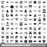 100 ozeanologische Symbole gesetzt, einfacher Stil vektor