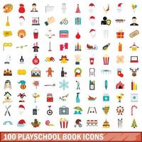 100 Buchsymbole für Kindergärten, flacher Stil vektor