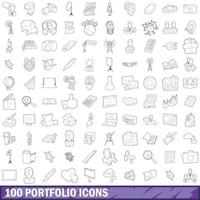 100 portföljikoner set, konturstil vektor