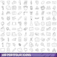 100 Portfolio-Icons gesetzt, Umrissstil vektor