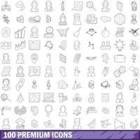 100 Premium-Icons gesetzt, Umrissstil vektor