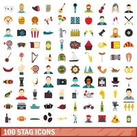 100 Hirsch-Icons gesetzt, flacher Stil vektor