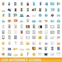 100 internet ikoner set, tecknad stil vektor