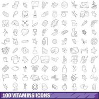 100 Vitaminsymbole gesetzt, Umrissstil vektor