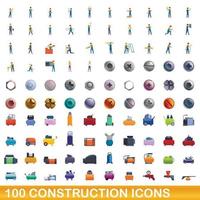 100 konstruktion ikoner set, tecknad stil vektor