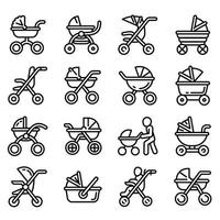 barnvagn ikoner set, dispositionsstil vektor
