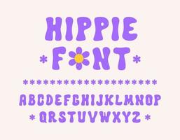 Hippie handgezeichnete Schrift im Retro-Stil der 60er, 70er Jahre. trendiges psychedelisches alphabet. Vektor-Cartoon-Illustration vektor