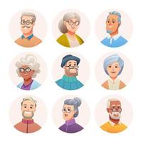 samling av äldre personers avatarkaraktärer. gamla människors avatarer i tecknad stil vektor