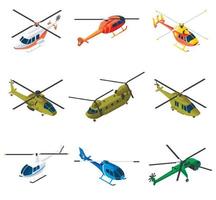 Helikopter ikoner set, isometrisk stil vektor