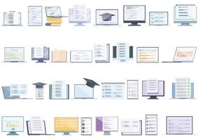 online tentamen ikoner som tecknad vektor. klassstudie vektor
