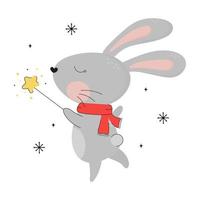 frohes neues jahr lustiges häschen. chinesisches symbol 2023 neujahr. Tier-Kaninchen-Cartoon-Figur. weihnachtsdekoration.doodle süßer hase in vektor.grußkarte, aufkleber, druck vektor