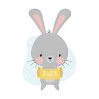 gott nytt år rolig kanin. kinesisk symbol 2023 nyår. djur kanin seriefigur. christmas decoration.doodle söt hare i vector.greeting card, klistermärke, print vektor