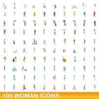 100 Frauen-Icons gesetzt, Cartoon-Stil vektor