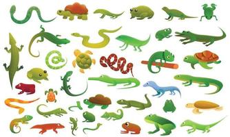 Reptilien Amphibien Symbole gesetzt, Cartoon-Stil vektor