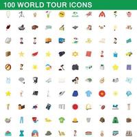 100 World Tour Icons Set, Cartoon-Stil vektor