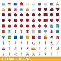 100 E-Mail-Icons gesetzt, Cartoon-Stil vektor