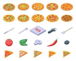 Pizza-Icons gesetzt, isometrischer Stil vektor