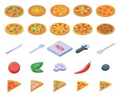 pizza ikoner set, isometrisk stil vektor