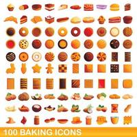 100 bakning ikoner set, tecknad stil vektor
