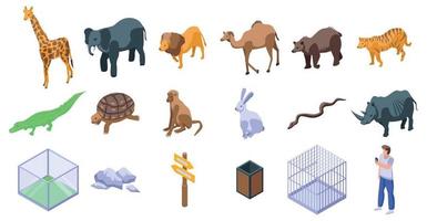 park zoo ikoner set, isometrisk stil vektor