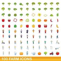 100 Farm-Icons gesetzt, Cartoon-Stil vektor