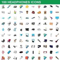 100 Kopfhörer-Icons gesetzt, Cartoon-Stil