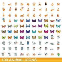 100 Tiersymbole im Cartoon-Stil